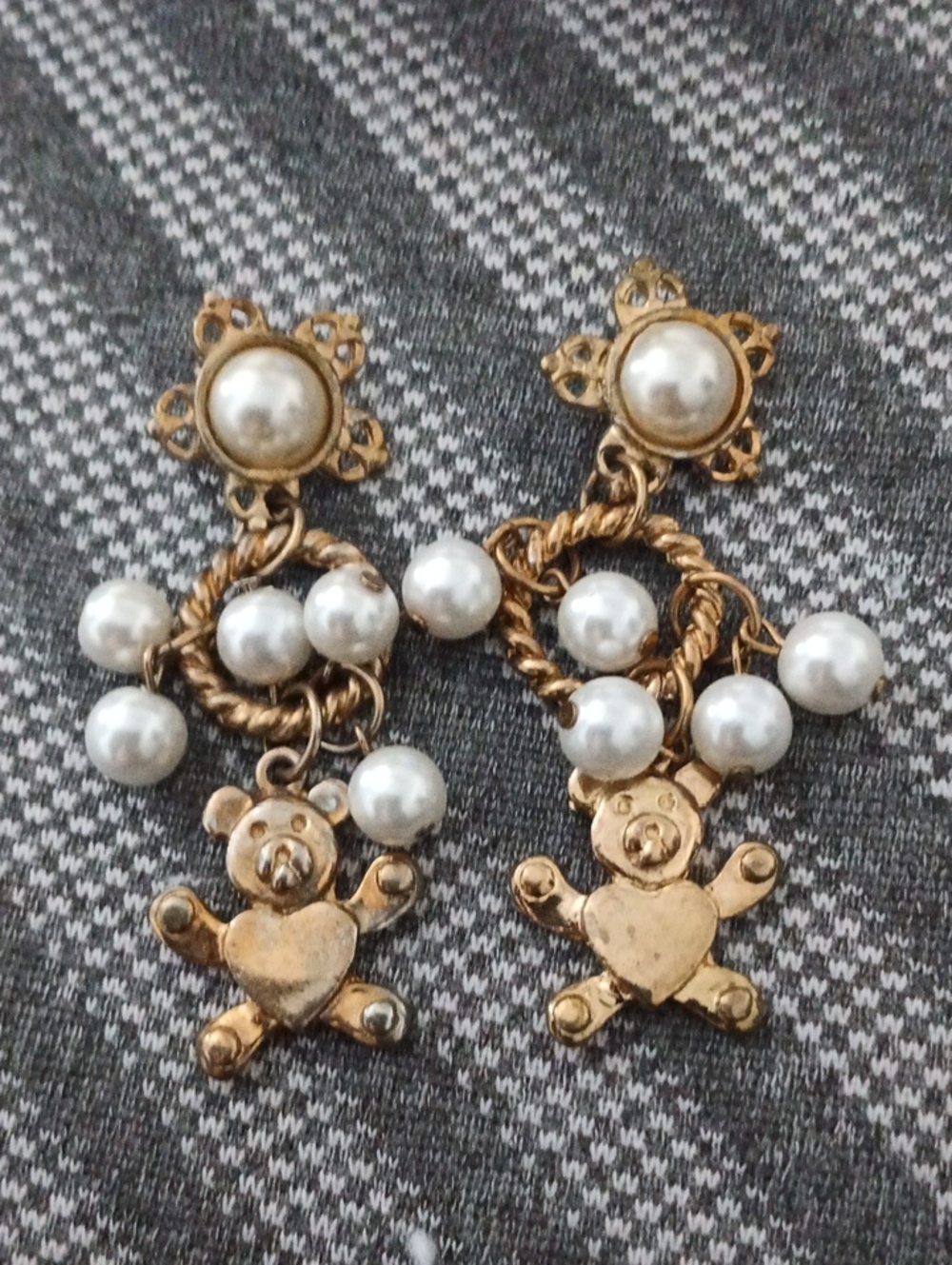 Gold-Tone Pearl Teddy Drop Earrings